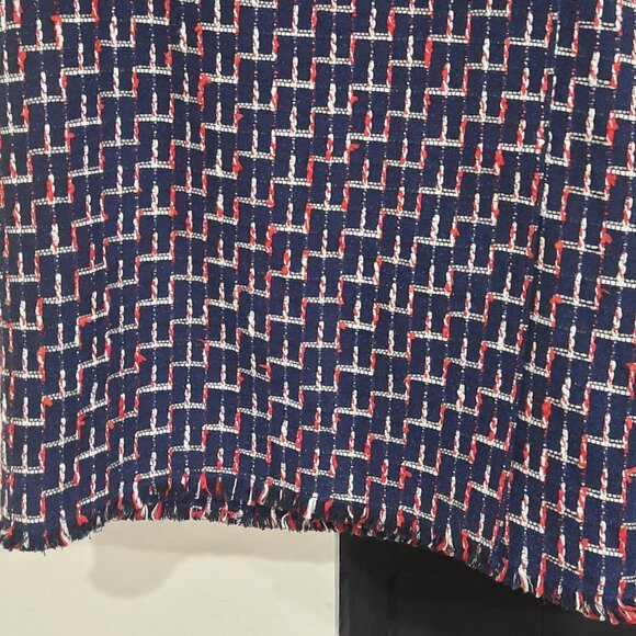 Talbots 4P - Red White Blue Tweed Skirt, Fringe Trim, Silver Buttons - Picture 2 of 5